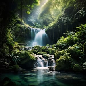 Enchanted Streams: Piano and Waterfall Melodies - Peaceful Pianos