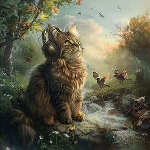 Cats in Nature's Creek: Binaural Birds Harmony - 92 88 Hz - Cat Music Jukebox