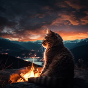Feline Flames: A Cat's Fireside Serenity - Golden Frequencies