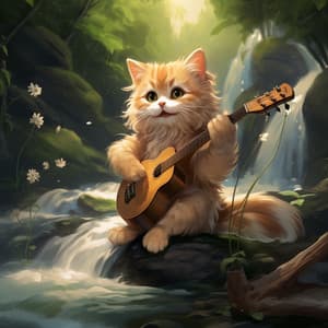 Waterfall Cats: Feline Soothing Tunes - Waterfall in the distance